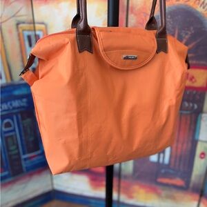 Delsey Paris Apricot Orange Nylon Travel Tote with Brown Trim